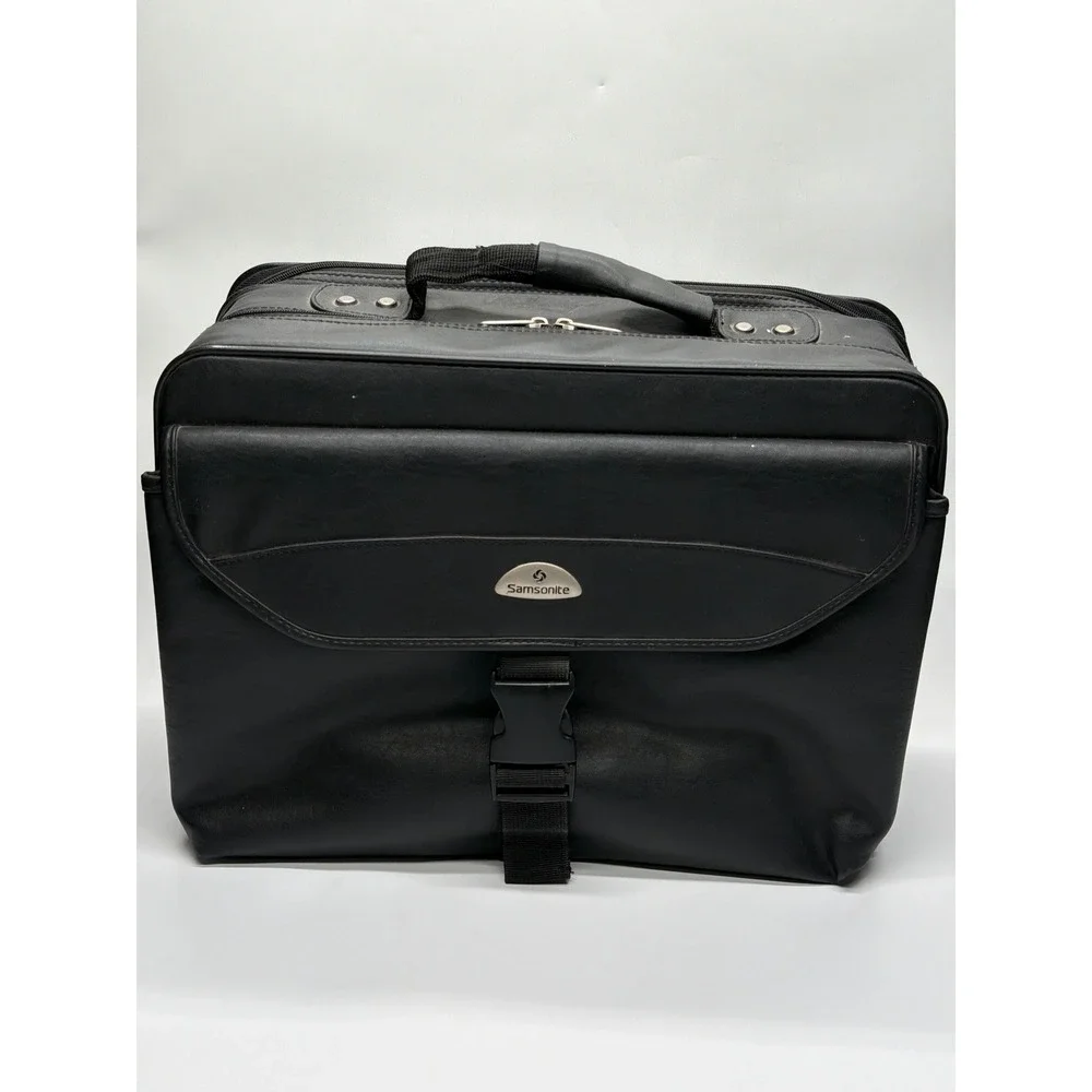 Samsonite‎ Black Faux Leather Laptop Briefcase Business Travel Bag Organizer
